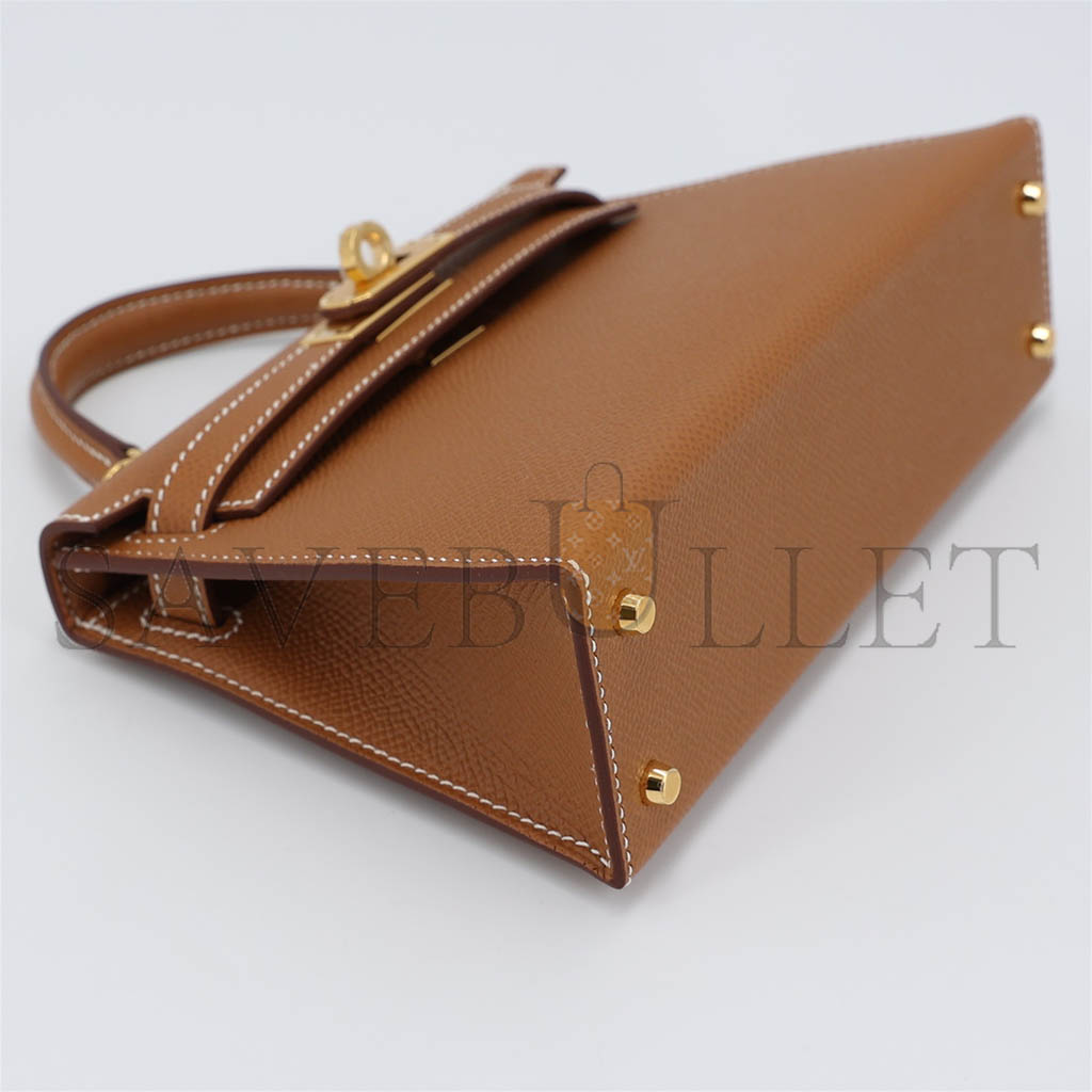 H**mes master mini kelly second generation golden brown gold epsom (19*12*5.5cm)